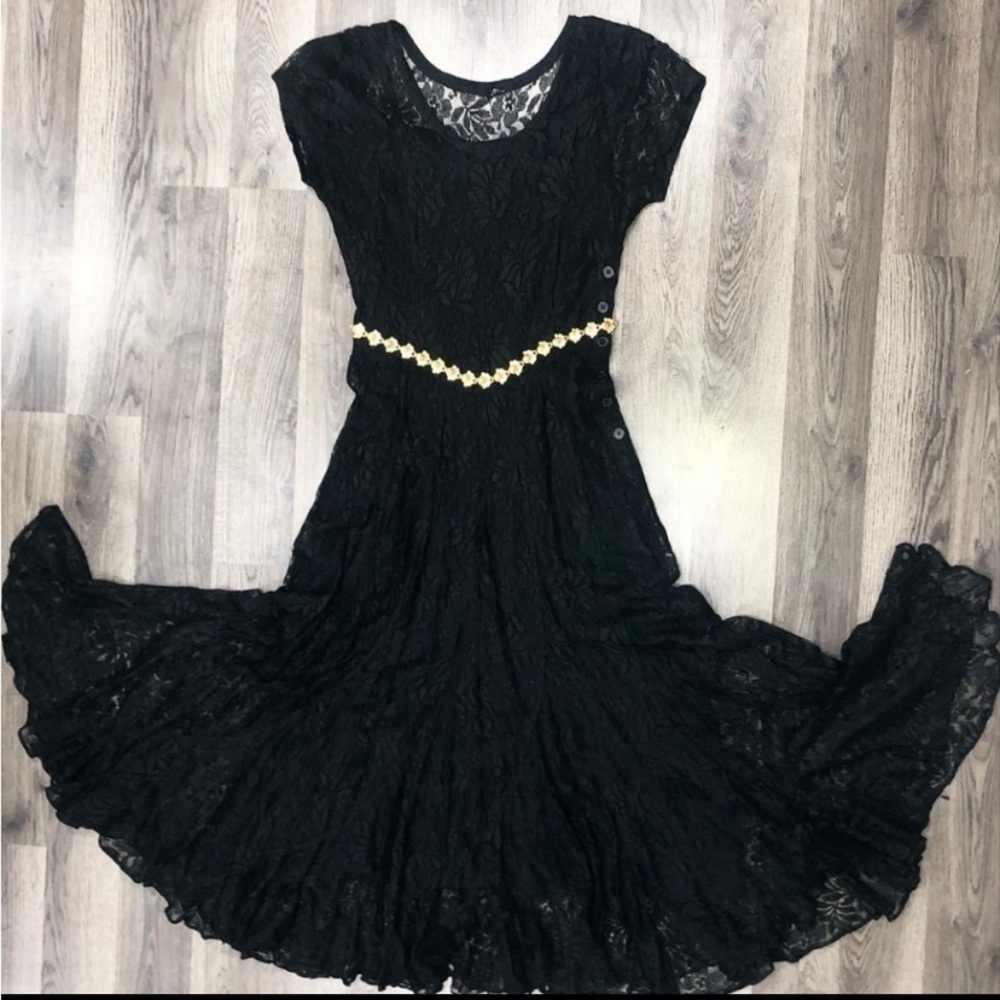 Elegant Black Lace Dress with Gold Accents